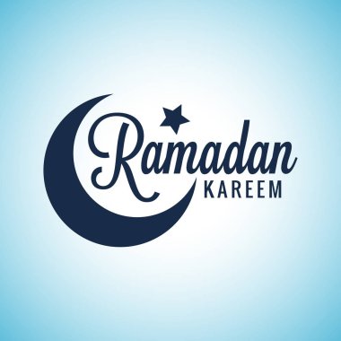 Ramazan Kareem Moon yazı. Mavi arka plan tabelada EID Mübarek