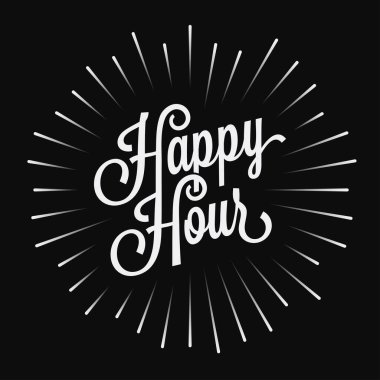Siyah arkaplanda Happy Hour vintage harfleri