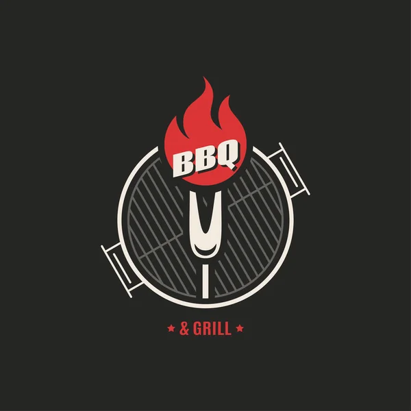 Logo BBQ dan grill. Logo pesta barbekyu berwarna hitam - Stok Vektor