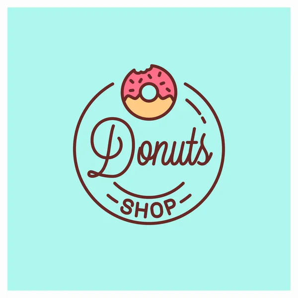 Logotipo da loja de donuts. Linear redondo de padaria de rosquinha —  Vetores de Stock