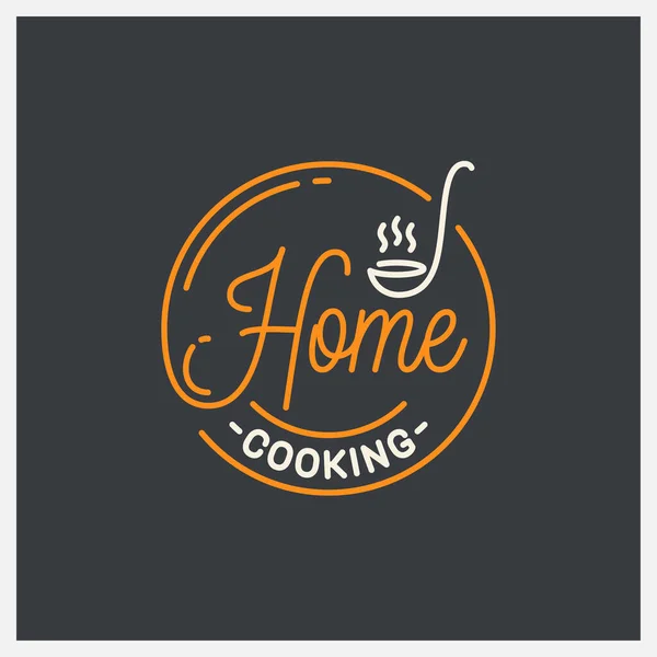 Home cooking logo. Round linear of ladle on black — Stock Vector