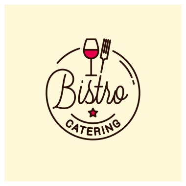 Bistro catering logosu. Şarap kadehiyle yuvarlak doğrusal