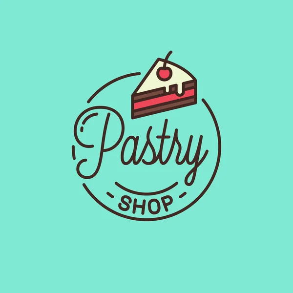 Pastry shop logo. Round linear of cake dessert — Stock Vector