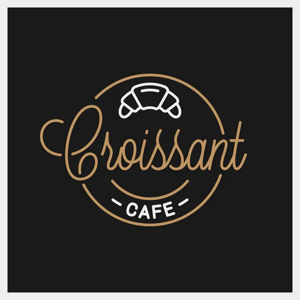 Croissant logo. Kulatý lineární rohlík kavárny — Stockový vektor