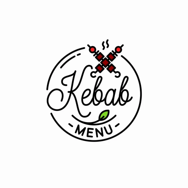 Logotipo do menu Kebab. Logotipo linear redondo de kebab — Vetor de Stock