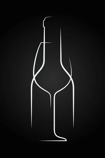 Logo en verre à vin. Bouteille de vin sur fond noir — Image vectorielle