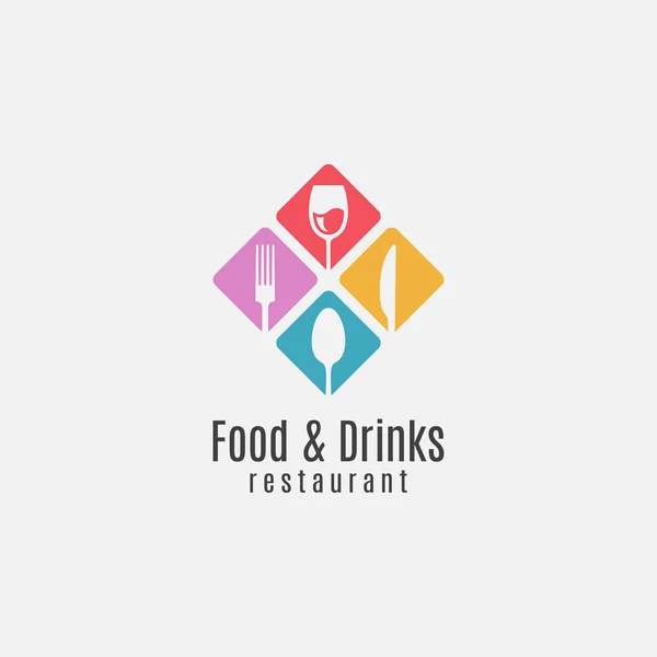 Food and drinks logo. Wine glass with fork, knife — Stock Vector