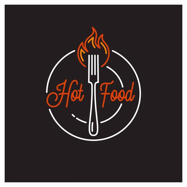 Logo de Hot Food. Redondo lineal de tenedor caliente una placa — Vector de stock