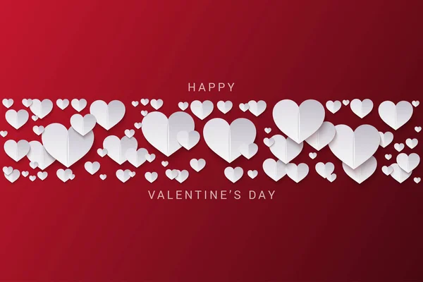 Banner del día de San Valentín. Los corazones de San Valentín sobre rojo — Vector de stock