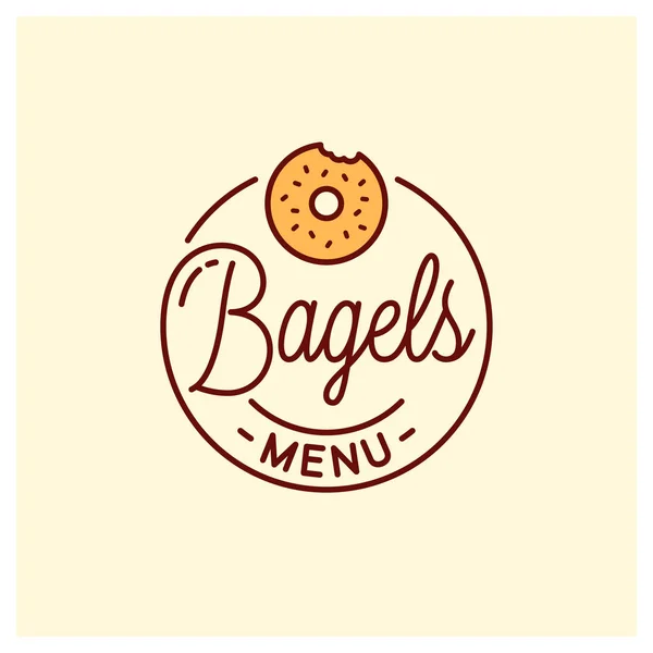 Logo nabídky Bagel. Kulatý lineární koláč pekařství — Stockový vektor