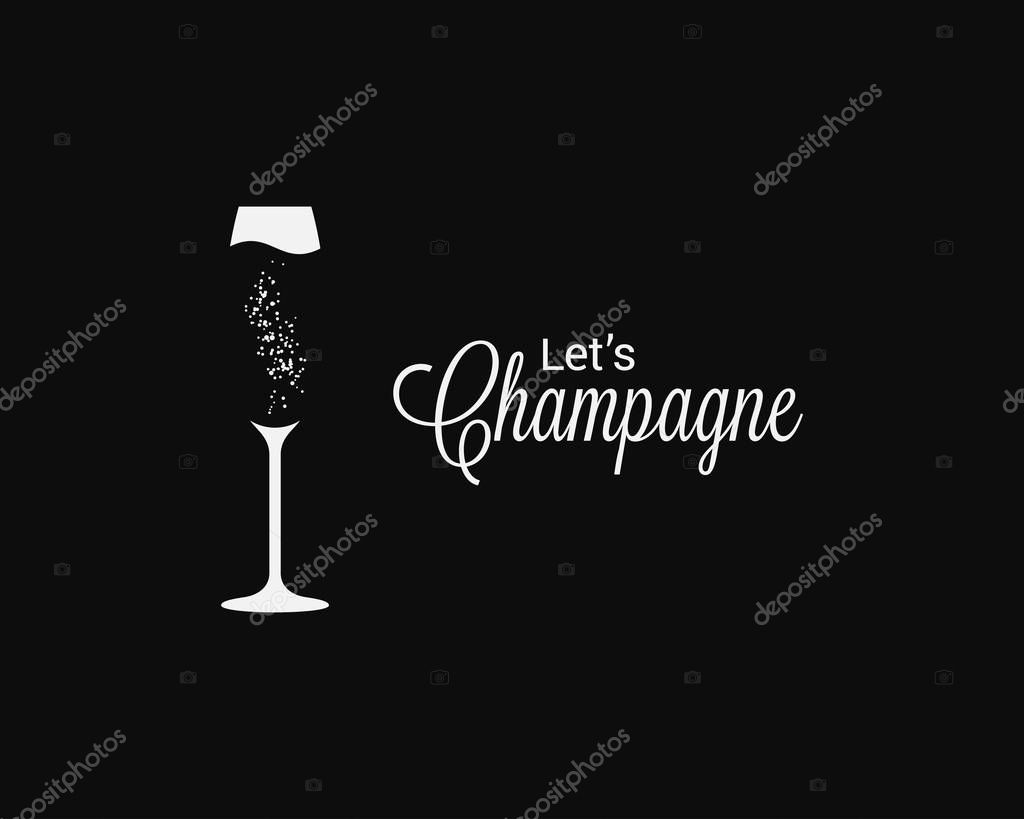 Champagne glass logo on black background 10 eps