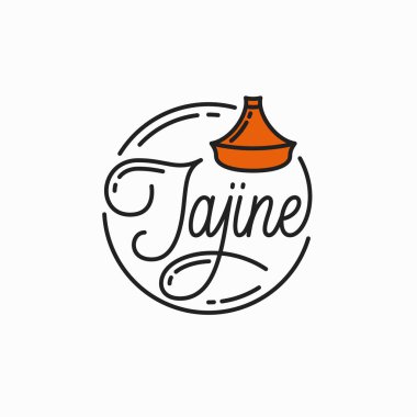 Tajine menü logosu. Taginin yuvarlak doğrusal logosu