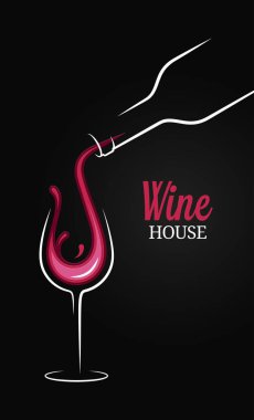 Şarap şişesi ve şarap kadehi siyaha vuruyor.