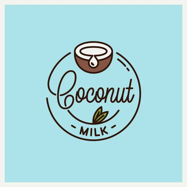 Logotipo de leite de coco. Linear redondo de suco de coco — Vetor de Stock