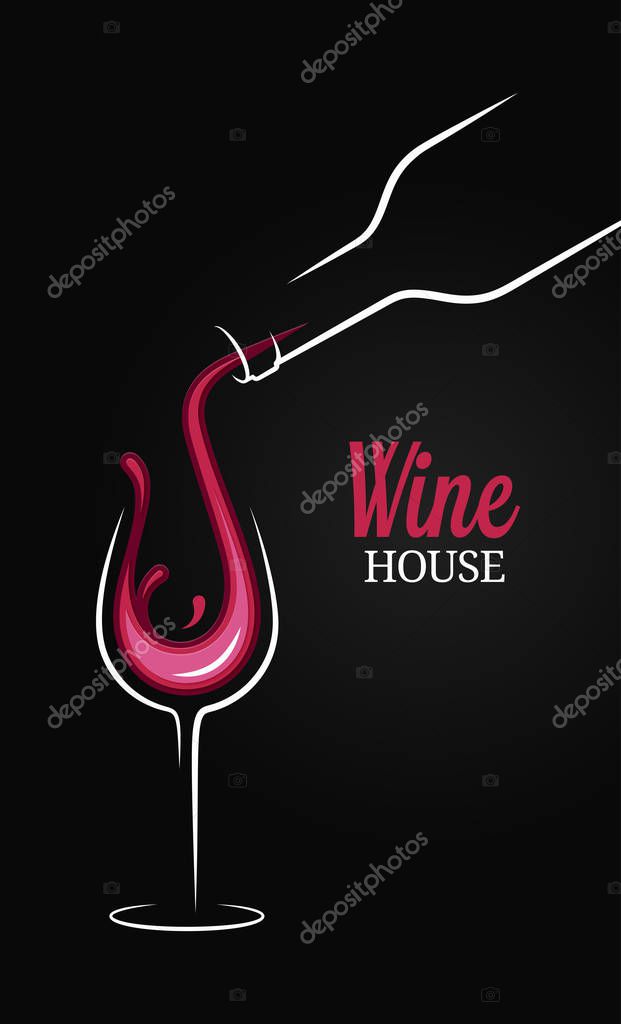 Wine bottle with wine glass splash on black background 10 eps