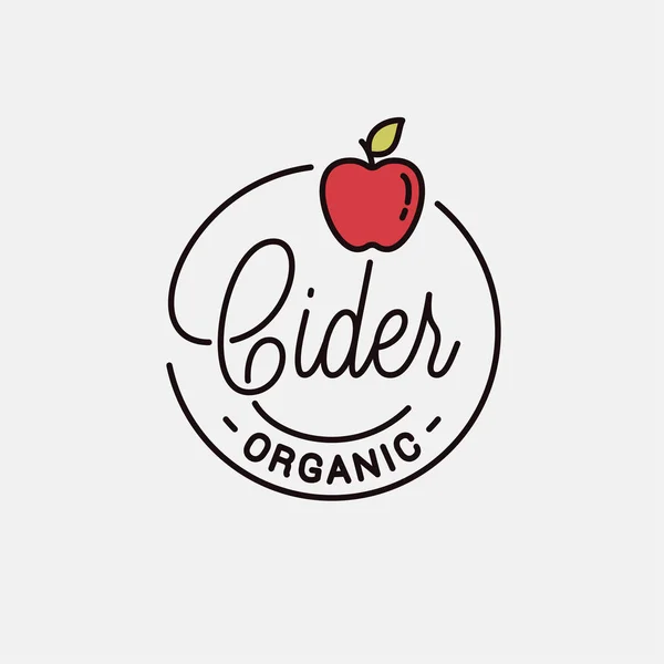 Logo sidro. Logo lineare rotondo di sidro di mele — Vettoriale Stock