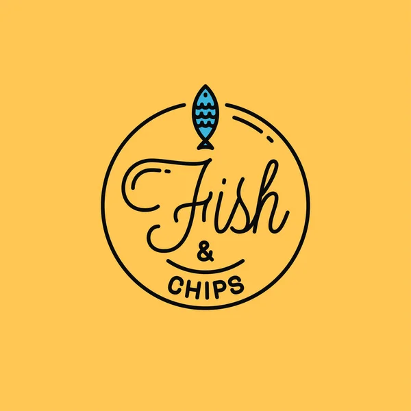 Logo de pescado y patatas fritas. Logotipo lineal redondo de pescado — Vector de stock