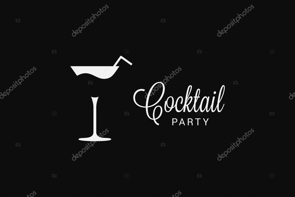Cocktail glass logo on black background 10 eps