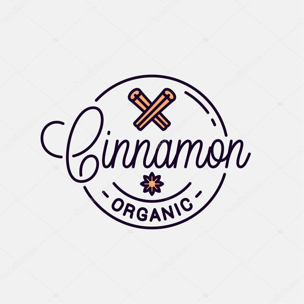Cinnamon logo. Round linear logo of cinnamon stick on white background 8 eps