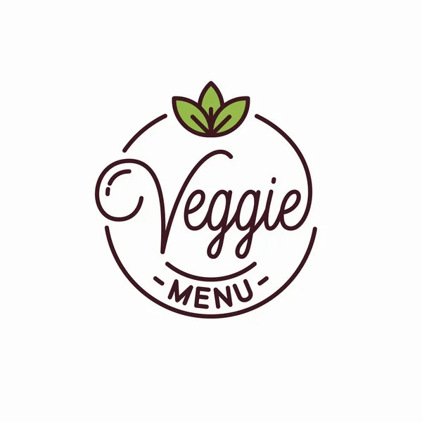 Logo menu sayuran. Logo bulat dari makanan vegan - Stok Vektor