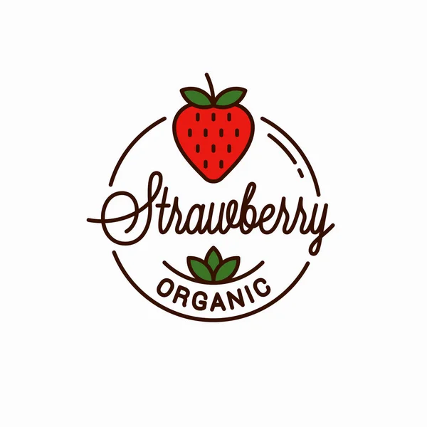 Strawberry logo. Round linear logo of organic — Stock Vector