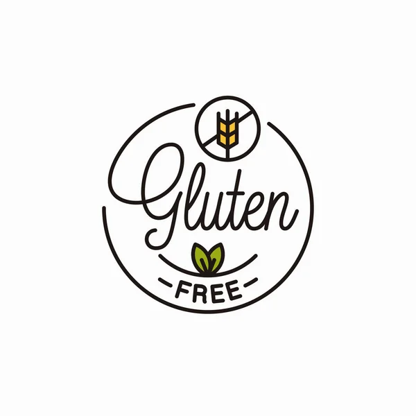 Gluten free logo. Round linear of gluten wheat — 스톡 벡터