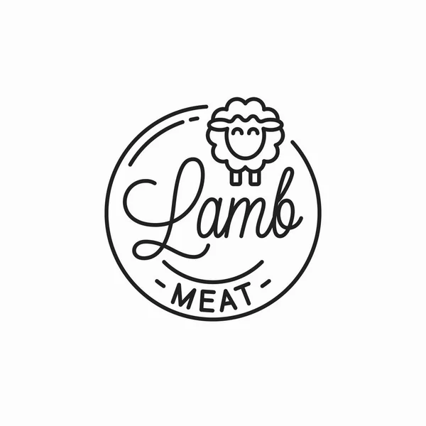 Lamm kött logotyp. Rund linjär logotyp för lamm på vitt — Stock vektor