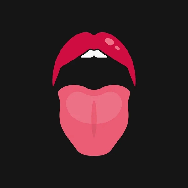Des femmes à bouche ouverte. Logo des lèvres et de la langue sur noir — Image vectorielle
