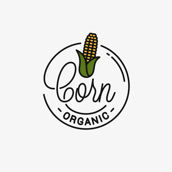 Corn maize logo. Round linear logo of corn — Stock Vector