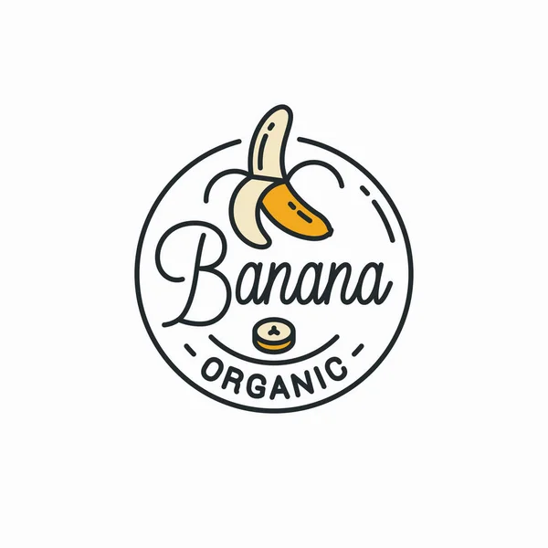 Bananlogotypen. Rund linjär logotyp för skalad banan — Stock vektor