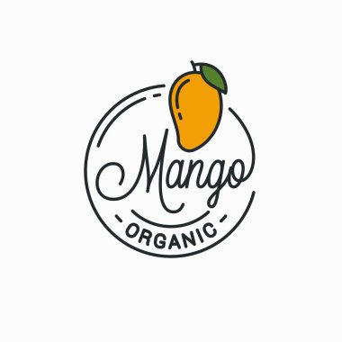Mango meyveli logo. Mangonun yuvarlak doğrusal logosu