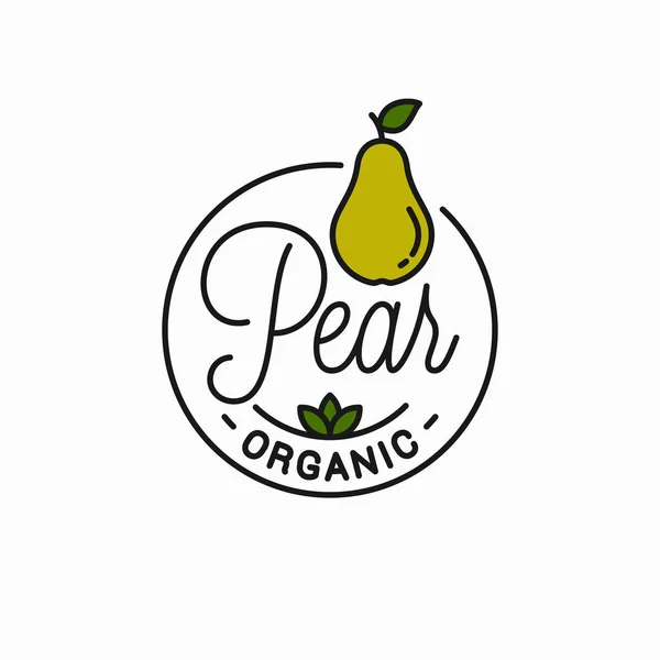 Logo de fruta de pera. Logotipo lineal redondo de pera — Vector de stock