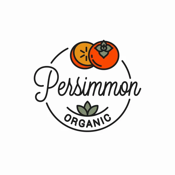 Logo de fruits Persimmon. Rond linéaire de kaki — Image vectorielle
