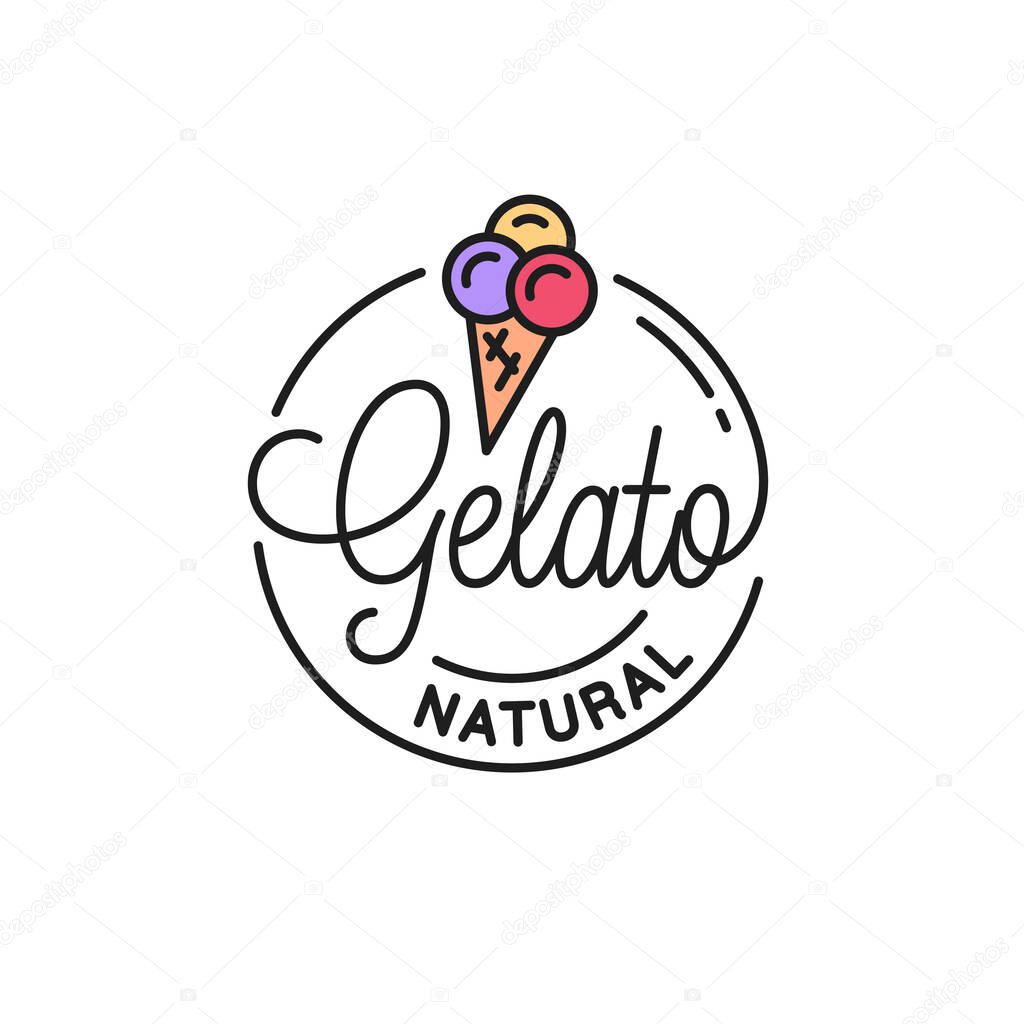 Gelato ice cream logo. Round linear logo of gelato cone on white background 8 eps