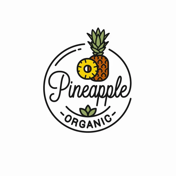 Pineapple fruit logo. Round linear of slice — 图库矢量图片