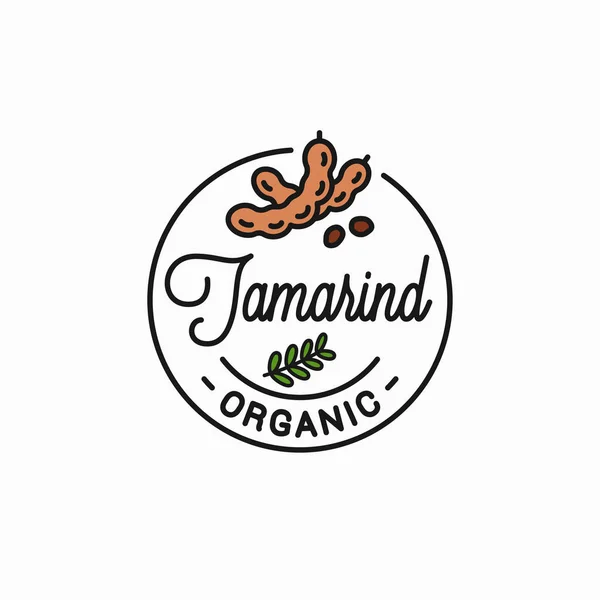 Tamarinde fruit logo. Ronde lineair op wit — Stockvector