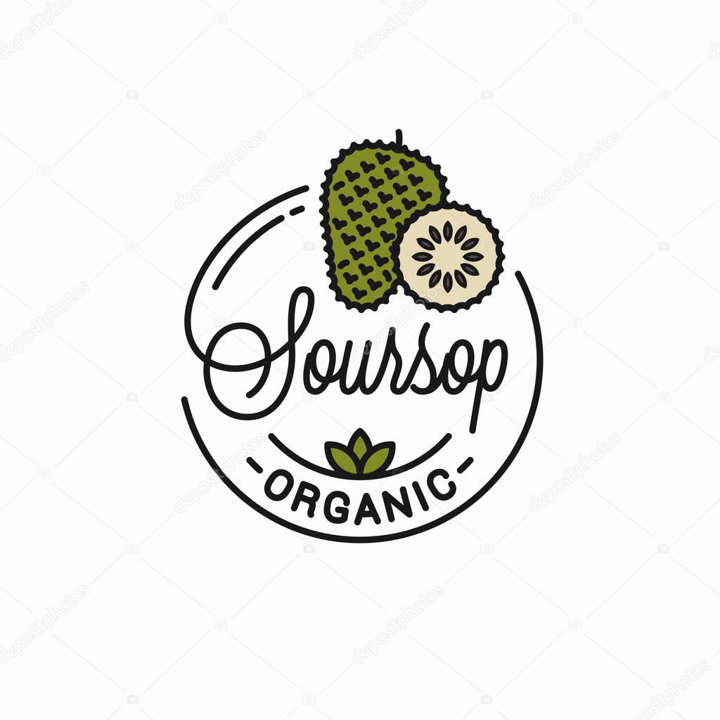 Soursop fruit logo. Round linear logo of soursop slice on white background 8 eps