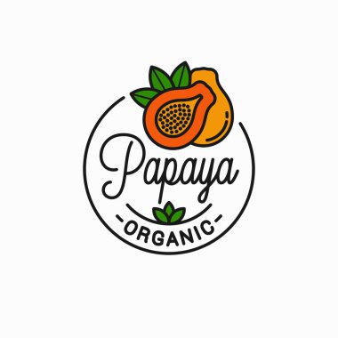 Papaya meyve logosu. Papaya diliminin yuvarlak doğrusal