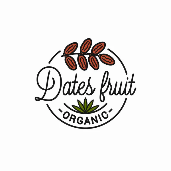 Datas logotipo da fruta. Ronda linear de datas ramo — Vetor de Stock