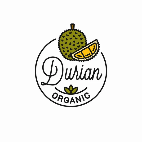 Logo owocu duriana. Okrągły liniowy plaster duriana — Wektor stockowy