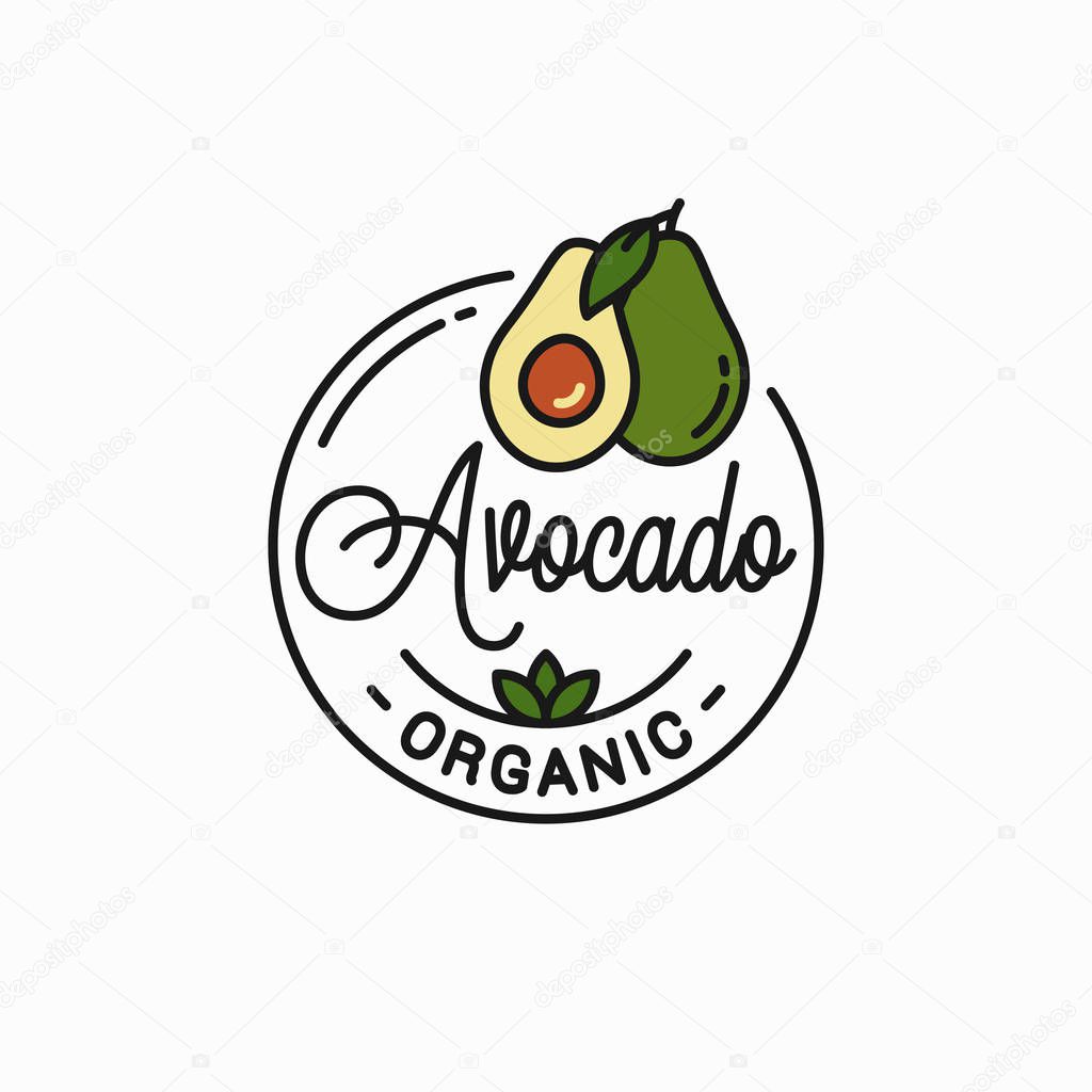 Avocado fruit logo. Round linear logo of avocado slice on white background 8 eps