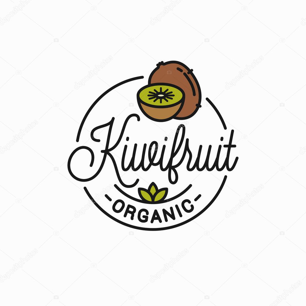 Kiwi fruit logo. Round linear logo of kiwi slice on white background 8 eps