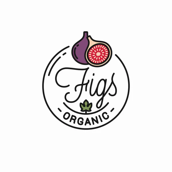 Logo de frutas de higos. Logotipo lineal redondo de la rodaja de higo — Vector de stock