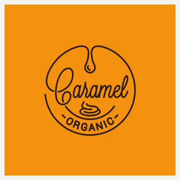 Karamel logo. Ronde lineair van karamel op geel — Stockvector