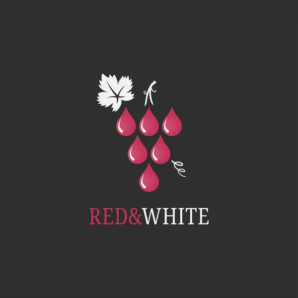 Logo de raisin de vin. Gouttes de vin rouge et blanc sur noir — Image vectorielle