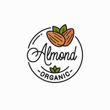 Bademli fındık logosu. Beyaz üzerine badem doğrusal yuvarlak