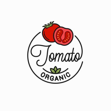 Domates sebze logosu. Domatesin yuvarlak doğrusal