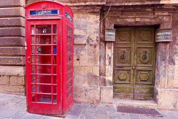 Valletta Malta January 2020 Old Red Telephone Box Abandoned Front — Zdjęcie stockowe