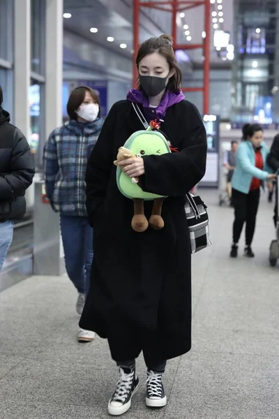 Κίνα Wang Likun Μόδα Outfit Πεκίνο Αεροδρόμιο — Φωτογραφία Αρχείου