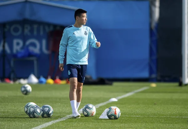 Futbolista Chino Lei Entrena Con Sus Compañeros Rcd Espanyol Ciutat — Foto de Stock